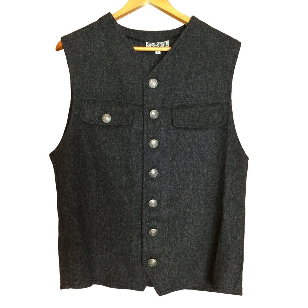 Vintage Soel Men's Wool Sleeveless Vest Gray Size L Royal Marines Button Up